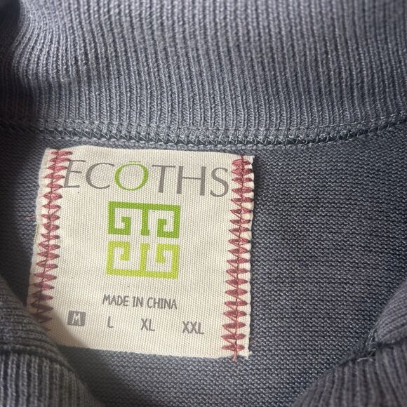 Ecloths Men’s M Organic Cotton Mock Pullover Gray Longsleeve Button Neck Preppy - Picture 3 of 9